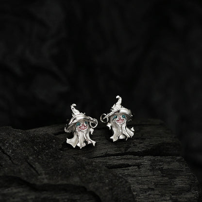 S925 Sterling Silver Wizard Hat Funny Ghost Series Ear Studs