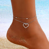 New Round Beads Double Layers Loving Heart Peach Heart Anklet Simple Multi-layer