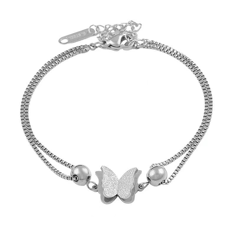 Butterfly Double-layer Anklet Women's Titanium Steel 18K Gold Plating