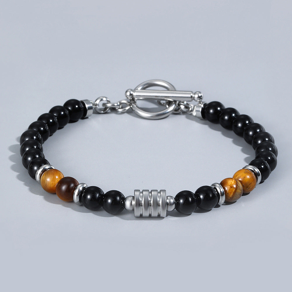 Stainless Steel OT Buckle Tiger-Eye Bracelet Men