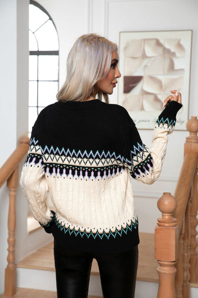 Retro Long Sleeve Knitted Pullover Sweater Women