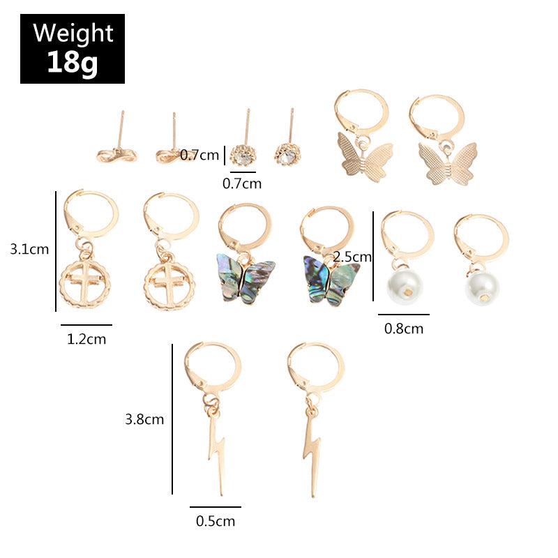 Multi-Element Lightning Cross Small Ear Ring Earings Set