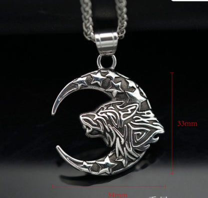 Viking Series Wolf Head Moon XINGX Vintage Men's Titanium Steel Pendant