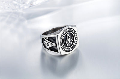 Masonic Logo Ghost Head Men's Titanium Steel Ring