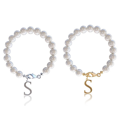 Letter Bracelet Suit Stainless Steel Stringed Pearls