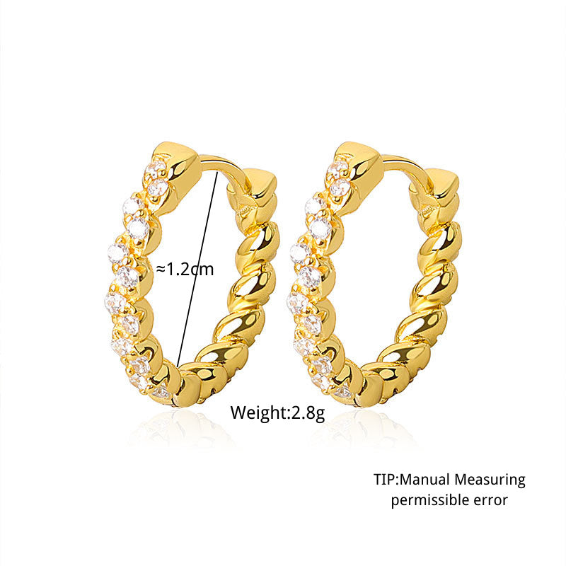 Vintage Screw Pattern Earrings Gold-plated Zircon Women