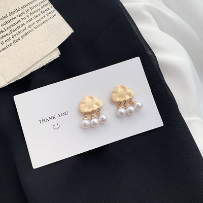 Silver Needle Cloud Pearl Stud Earrings Simple