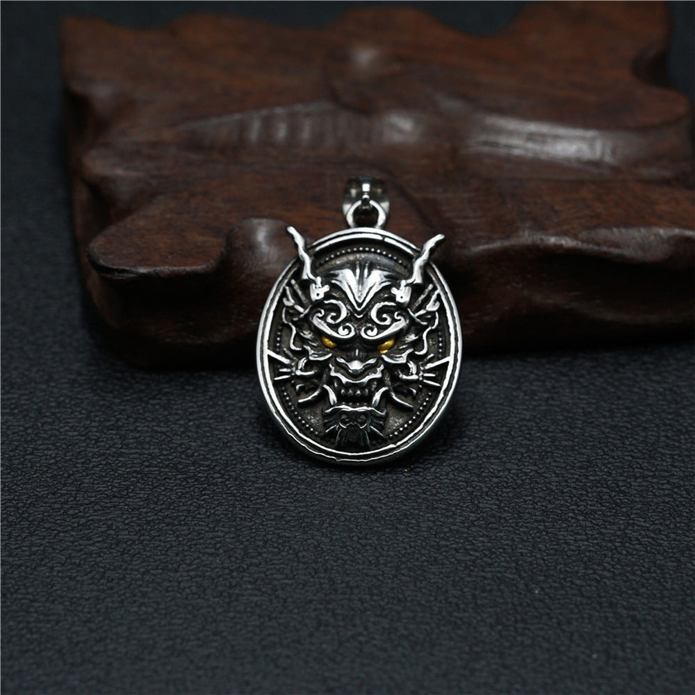 Domineering Disc Golden Eye Ghost Head Titanium Steel Men's Necklace