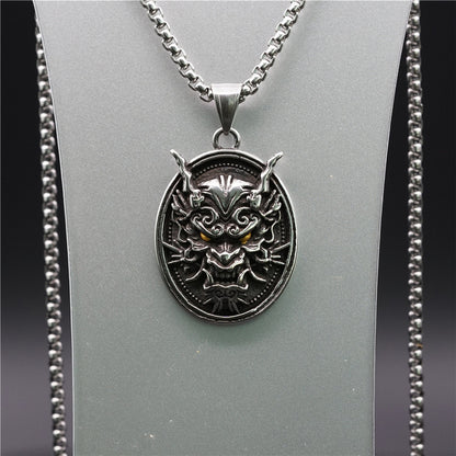 Domineering Disc Golden Eye Ghost Head Titanium Steel Men's Necklace