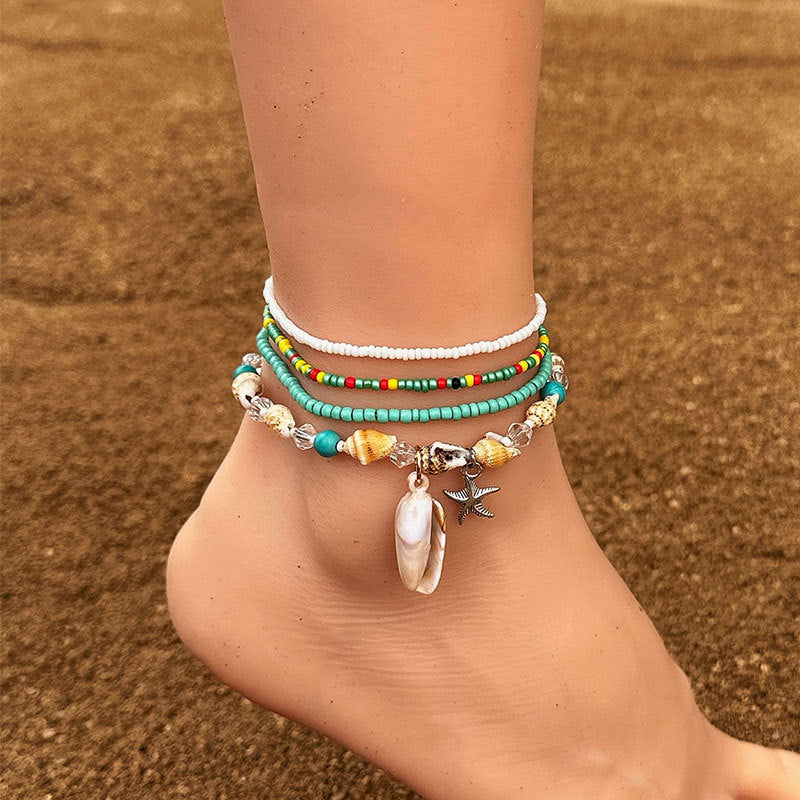 Foot Ornaments Bohemian Color Bead Starfish Shell Pendant Anklet Female Beach Style Ornament