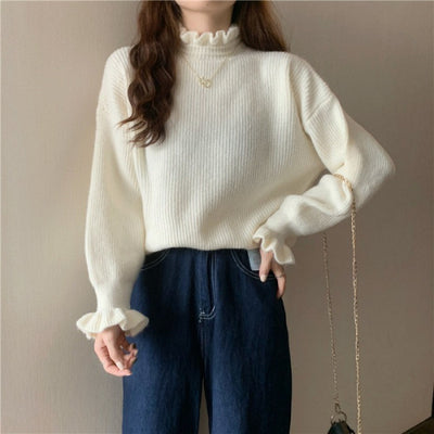 Red Wooden Ear Half Turtleneck High-grade Sweater Sweater