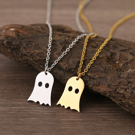 925 Silver Cute Ghost Design Halloween Necklace