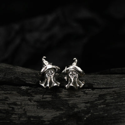 S925 Sterling Silver Wizard Hat Funny Ghost Series Ear Studs