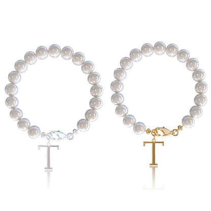 Letter Bracelet Suit Stainless Steel Stringed Pearls