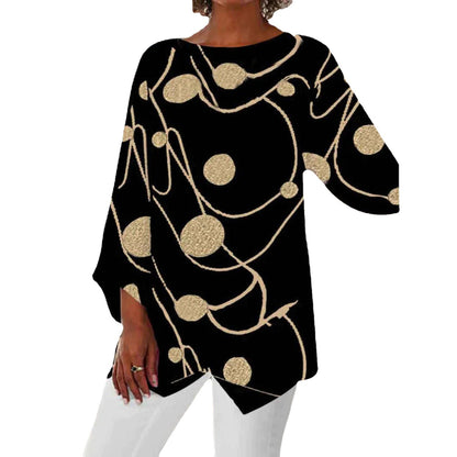 Casual Loose Round Neck Irregular Hem Printed Long Sleeve Shirt