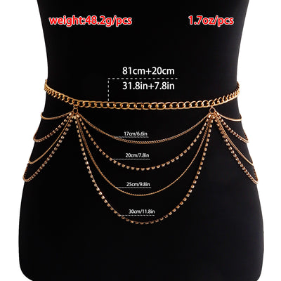 Trendy Hot Girl Waist Chain Rhinestone Wave Type Body Chains