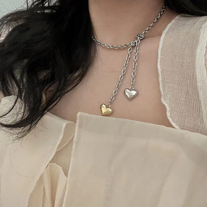 Thick Chain Long Love Heart Necklace