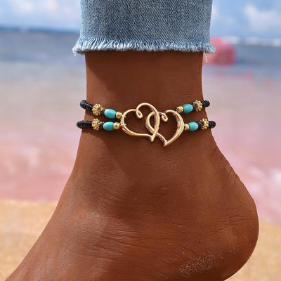 Women's Fashion Twin-style Love Bead Anklet