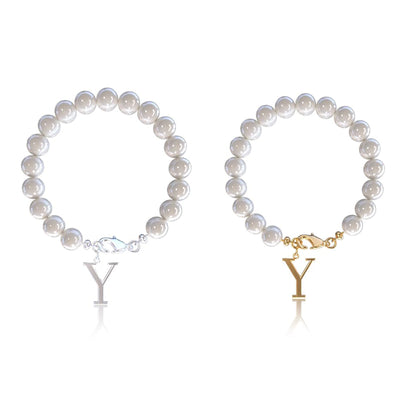 Letter Bracelet Suit Stainless Steel Stringed Pearls