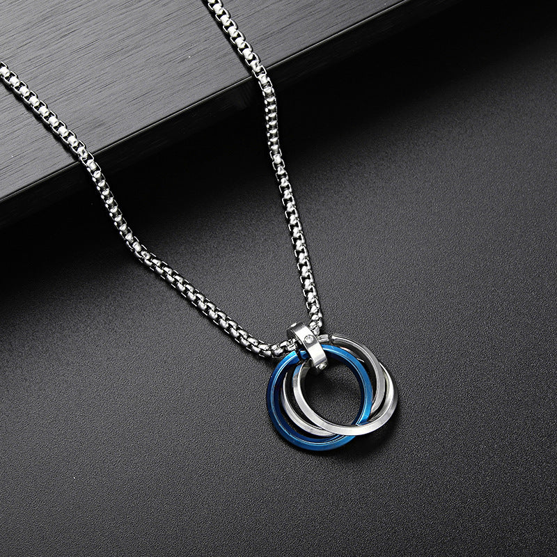 Men's Fashion Simple Stainless Steel Three-ring Necklace