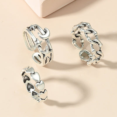 Retro Aloofness Style Geometric Ring Set Of 3