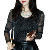 Women's Fashionable All-matching Turtleneck Velvet Padded Lace Shirt