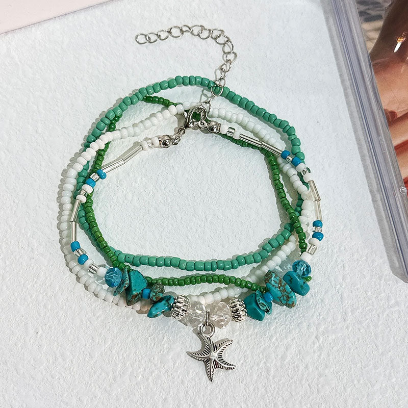 Foot Ornaments Bohemian Color Bead Starfish Shell Pendant Anklet Female Beach Style Ornament