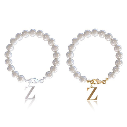 Letter Bracelet Suit Stainless Steel Stringed Pearls