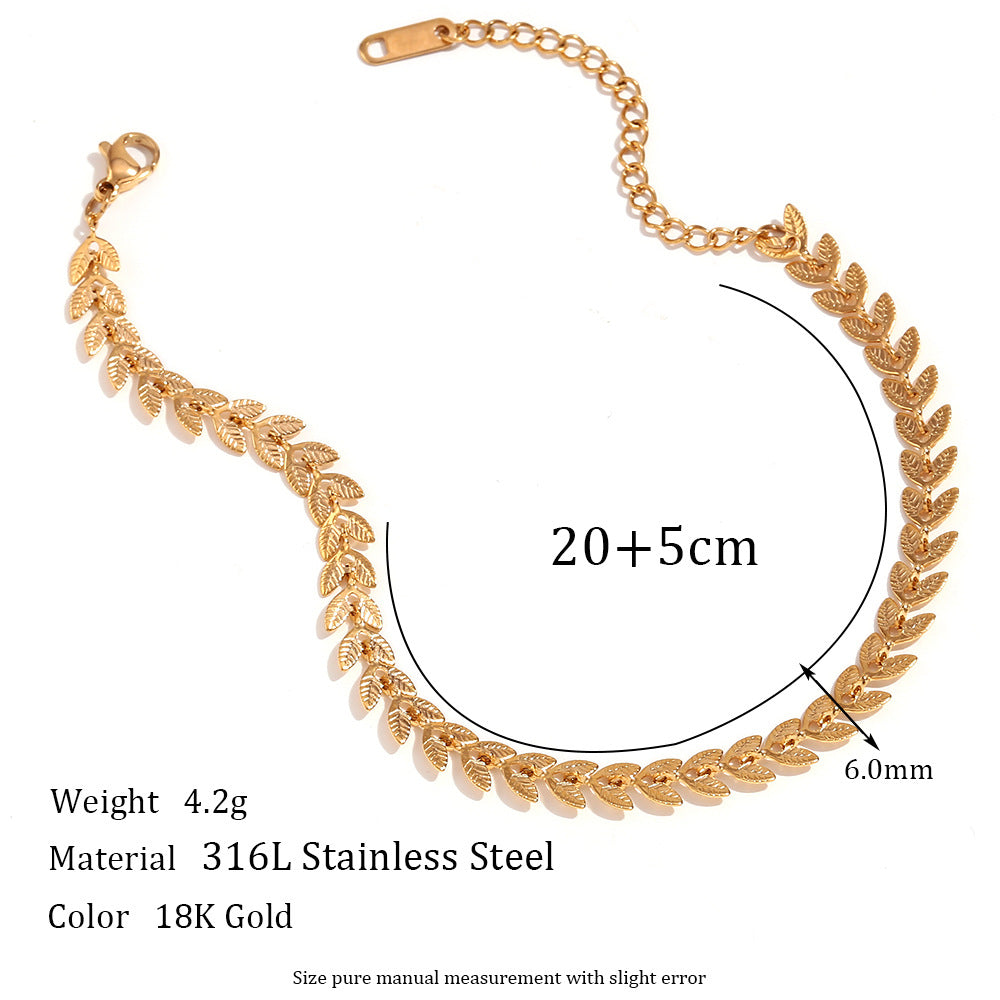 Stainless Steel Plated 18K Gold Leaf Fishtail Chain Ankle Chain