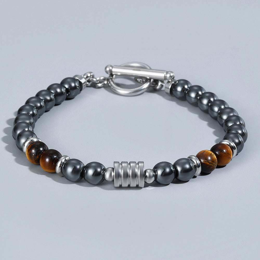 Stainless Steel OT Buckle Tiger-Eye Bracelet Men