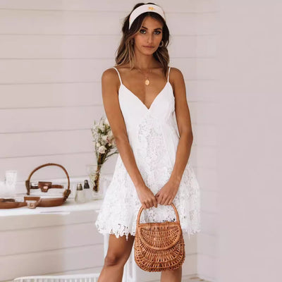 Lace Stitching Sexy Strap Lace Dress Women