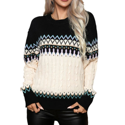 Retro Long Sleeve Knitted Pullover Sweater Women