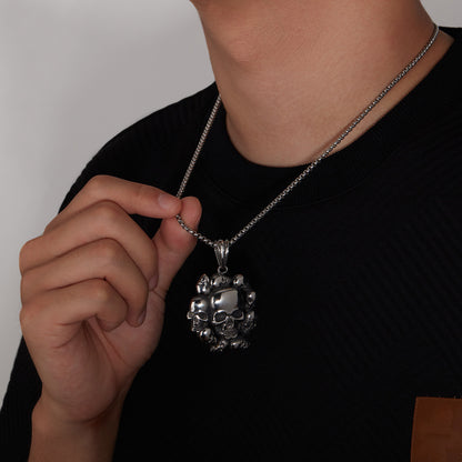 Vintage Punk Style Titanium Steel Ghost Head Pendant Necklace