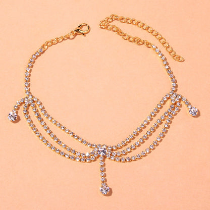 Women's Trendy Rhinestone Multi-layer Anklet