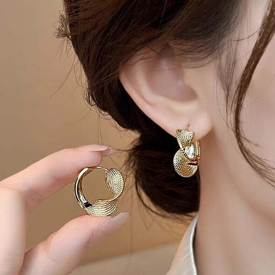 Gold Twisted Pleated Earrings For Women