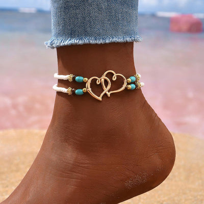 Women's Fashion Twin-style Love Bead Anklet