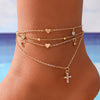 New Round Beads Double Layers Loving Heart Peach Heart Anklet Simple Multi-layer