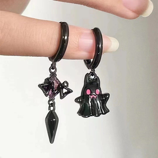 Dark Asymmetric Little Ghost Earrings Women's Cold Style