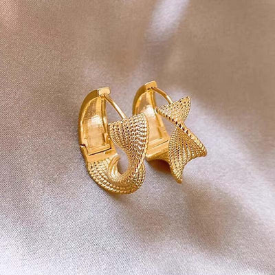 Gold Twisted Pleated Earrings For Women