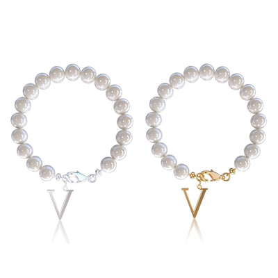 Letter Bracelet Suit Stainless Steel Stringed Pearls