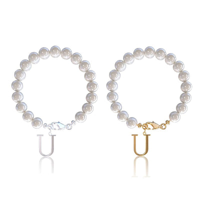 Letter Bracelet Suit Stainless Steel Stringed Pearls