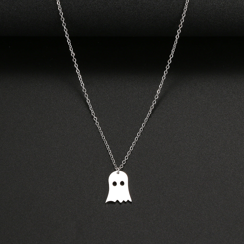 925 Silver Cute Ghost Design Halloween Necklace