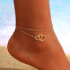 New Round Beads Double Layers Loving Heart Peach Heart Anklet Simple Multi-layer